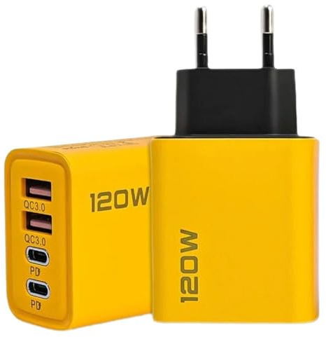 Spina USB C 120 W 4 porte caricabatterie rapido Dual Port PD alimentatore QC per iPhone, Samsung, iPad, testa di ricarica torri per più dispositivi da parete spina EU (2PD+2USB)