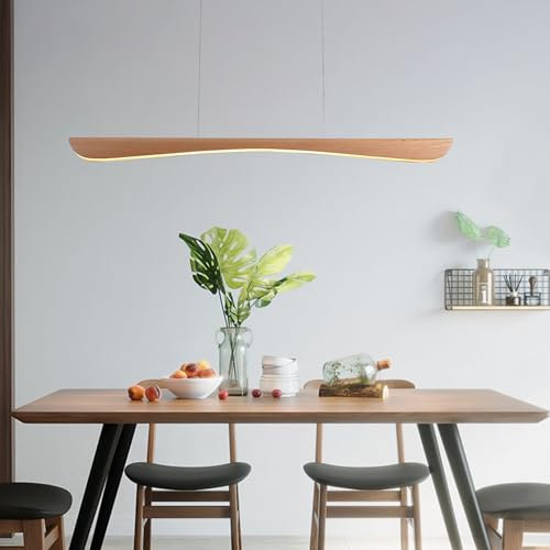 LED Pendelleuchte esstisch holz Dimmbar Esstischlampe Höhenverstellbar 3000K/4000K/6000K Moderne Hängelampe mit Fernbedienung, Holz Linear Design Hängeleuchte Esstisch lampe Küche Büro (L120CM)