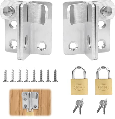 Feirdhoo Chiavistello con Lucchetto, Set di 2 Chiavistello per Porta in Legno, Catenaccio Porta in Acciaio Inox, Lnclude Viti di Montaggio 2 Lucchetto in Ottone e Chiave, per Cancello