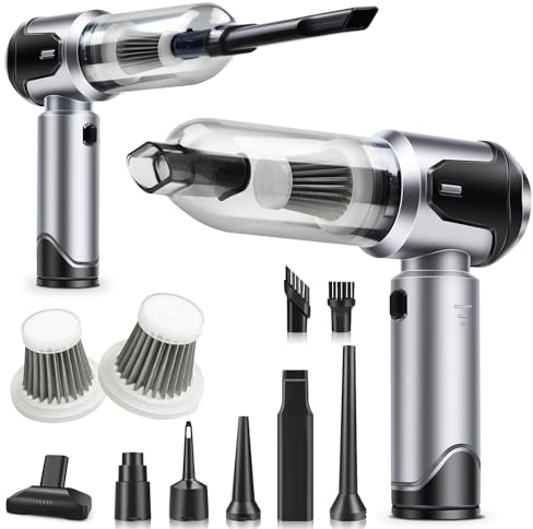 AGARELE Handstaubsauger, 26000Pa Akku Staubsauger Kabellos 4-in-1 Autostaubsauger Stark, 3-Gang Mini Staubsauger mit Bürstenloser Motor für Tierhaare, Auto, Haushalt Grau