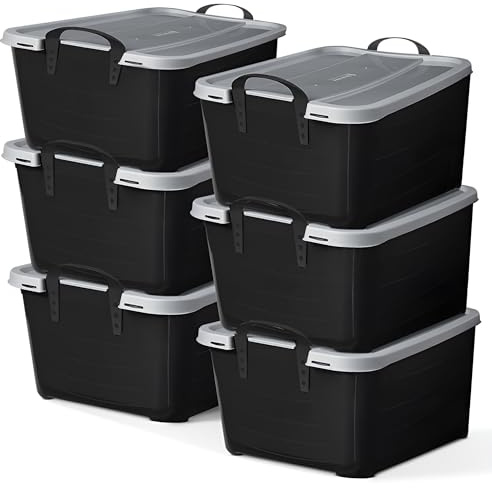 Life Story 6 Pack Heavy Duty Stackable Storage Bin, 55 Quart Home Organizer, Versatile Lightweight Locking Bins with Carrying Handles, Black/Gray
