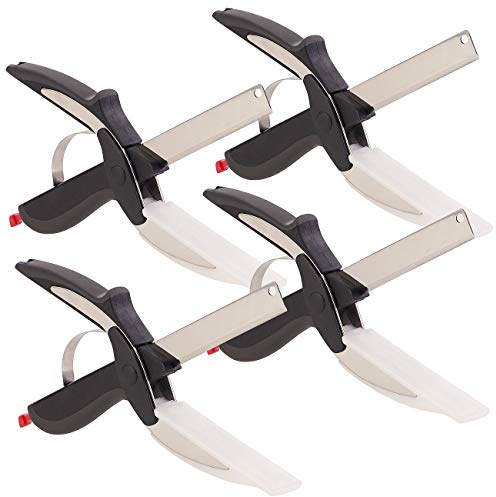 Rosenstein & Söhne Kräuterschere: 4er-Set 2in1-Küchenschneider-Scheren mit Messer und Schneidebrett (Küchen-Messer mit Schneidebrett, Obst und Gemüseschneider, Reibe)