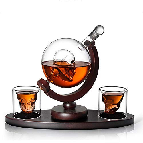 Casier à vin 1000 ml Décanteur à whisky bateau antique Distributeur de whisky pour liqueur Bourbon Vodka Globe Décanteur avec support en bois fini 449 (couleur : 850 ml)