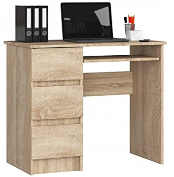 BDW Escritorio de Ordenador con 3 cajones y un cajón extraíble para el Teclado. Un Escritorio para un Ordenador de sobremesa o portátil, Escuela y Escritorio Juvenil 90x77x50