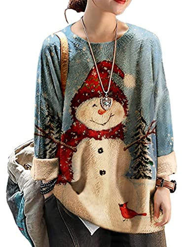 YESNO Ugly Christmas Sweater for Women Funny Snowman Graphic Printed Pullover Sweaters 3XL S01 CR121
