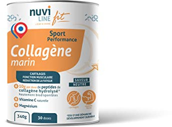 NUVILINE Fit - Collagène Marin Sport - Collagène Hydrolysé En Poudre - Vitamine C BIO + Magnésium - Muscles & Fatigue - Pre/Post Workout - Qualité Premium - Fabriqué En France - 340g (30 doses)