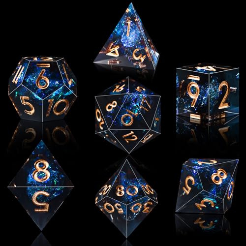 AUSTOR 7-Die DND Dice Set Handmade Sharp Edge Polyhedral Dice for Dungeons and Dragons RPG MTG Table Games（Dark Star）