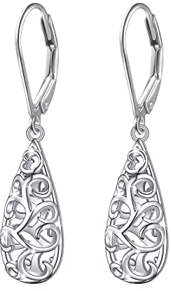 Träne Filigran Baumeln Tropfen Brisuren Ohrringe Sterling Silber Schmuck Geschenke für Frauen