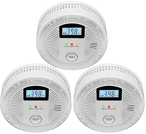 3 Pack Combination Photoelectric Smoke and Carbon Monoxide Alarm Detector with Digital Display; Battery-Operated Smoke Carbon Monoxide Alarm