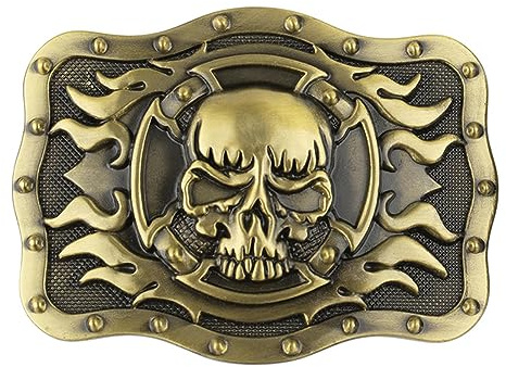 WILsem Quadratische Totenkopf-Gürtelschnalle für Herren, Metall-Rock-Persönlichkeitsdekoration