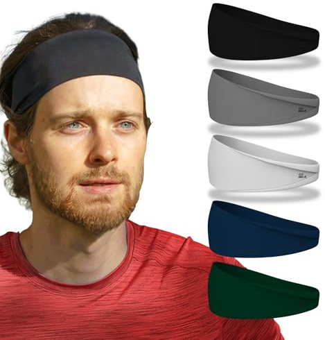 Relix Sports Headband for Men (5 Pack) Moisture Absorbing Workout Headband, Sweatband Headbands for Running, Cycling, Football, Yoga, Unisex Hairband