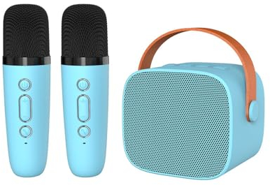 Meltrck Micro Karaoke-maskin med 2 trådlösa mikrofoner, bärbar högtalare kompatibel med LED-ljus, karaoke lämplig för fest och resor för barn och vuxna, blå