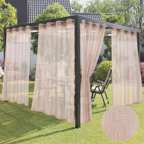 HolidayIdeas Outdoor-Vorhänge für Terrasse, 4 Paneele, Leinen, halbtransparent, für Terrasse, wasserdicht, Privatsphäre, Sonnenlicht, für den Innen- und Außenbereich, Vorhänge für Pavillon, Pergola | Lichtfilterung, Ösen-Oberseite, Kunstleinen, Outdoor-Trennwände, wetterfest, Sichtschutz für Hinterhof, Veranda, Pavillon