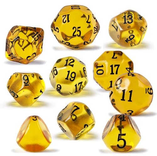 Set med 10 ojämna numrerade polyedriska tärningar D3-D25, ojämna siffror D3, D5, D7, D9, D11, D13, D15, D17, D19, D25, för rollspel (ambar set)