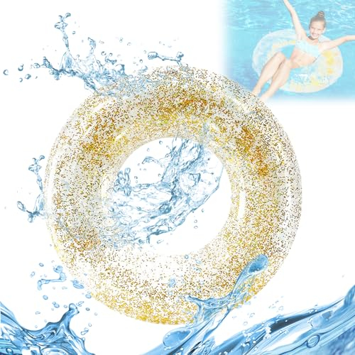 Anello da Nuoto Gonfiabile Hillylolly Anello Gonfiabile per Piscina, Anello Gonfiabile Glitter, Anello da Nuoto Adulto e Bambini, Piscina e Giochi d'Acqua in Spiaggia Diametro-90cm (Trasparente)