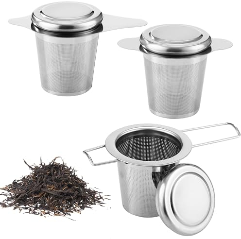 Juego de Colador te de tres Piezas, Inoxidable 304 Filtros de Té,infusor de te orejas redondas, orejas plegables,Metal con Tapa Colador de Té,ParaTazas de Té,Café Ollas filtro te Infusionador de Té.