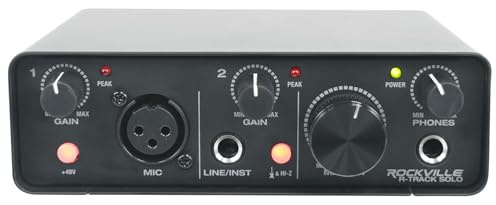 Rockville R-Track Solo USB C Audio Interface 24Bit 192Khz, ASIO Treiber, Phantomspeisung, niedrige Latenz, kompaktes Design, perfekt für Heimstudio-Aufnahmen und Podcasting