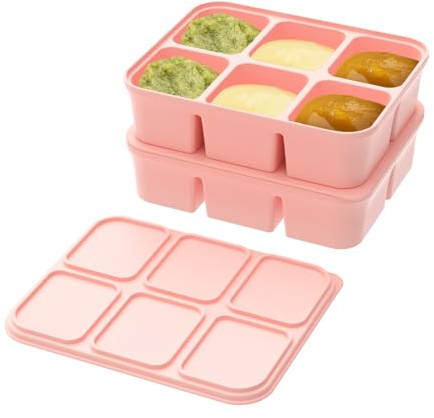 Guniata 2 Stück Suppe einfrieren Behälter Silikon,Eiswürfelform Silikon mit Deckel,Gefrierschalen,Vorratsbehälter für Lebensmittel,zur Herstellung von Gelee,Schokolade,Kuchen,Pudding(Rosa)