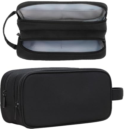 Teskyer Cable Organizer Bag, Waterproof, Double Layer, Portable Tech Bag, Travel Essentials, 23.5 x 12 x 9 cm, Black | Elastic Bands Organization, Water Resistant Fabric, Multiple Compartments, Padded Protection, Travel and Office Use