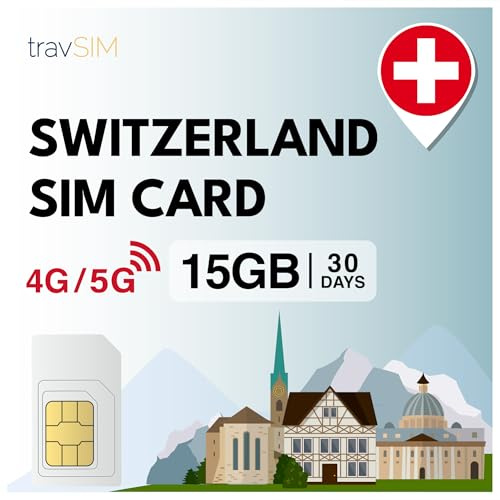 travSIM Schweiz SIM-kort | 15 GB data SIM - 30 dagars prenumeration | SIM-kortet Schweiz erbjuder obegränsad internetåtkomst för Google, Facebook, WhatsApp, Instagram och mer.