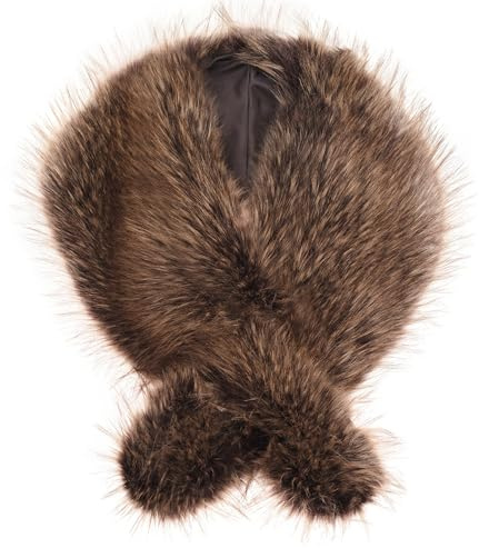 Futrzane Classic Stola - Lange Fellstola Damen - Fake Fur Pelzkragen Fell Schal (Braun Classic)
