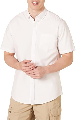 Amazon Essentials Camicia Oxford con Tasca a Maniche Corte vestibilità Regolare Uomo, Bianco, XL