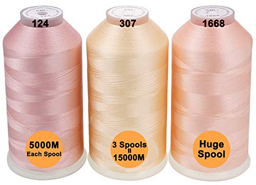 New brothread 3er Set Fleisch (Haut) Farben Polyester Maschinen Stickgarn Riesige Spule 5000M für alle Stickmaschine