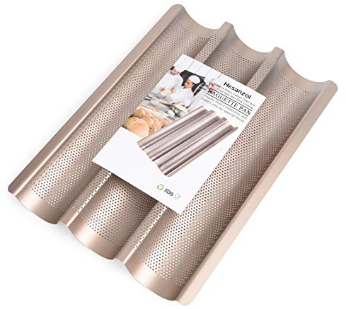 Baguette Pans for Baking 15 x 11, Carbon Steel 3 Loaf Nonstick Baguette Baking Tray for French & Italian Perforated French Bread Pan