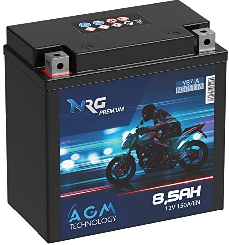 NRG Premium YB7-A AGM Motorradbatterie 8,5Ah 12V 150A/EN Batterie 50813 12N7-4A auslaufsicher wartungsfrei ersetzt 8Ah