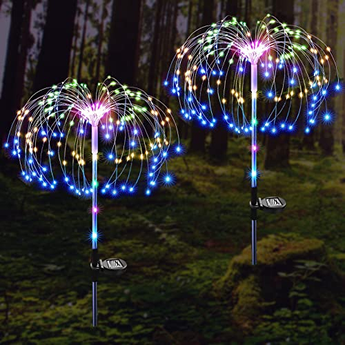 ZVO Luz Solar Fuegos Artificiales, 2pcs 120 LED Luces Solares al Aire Libre, 2 Modos Lámparas Solares Impermeable Decoración Solar Exterior para Camino de Jardin Patio Balcón (Multicolor)