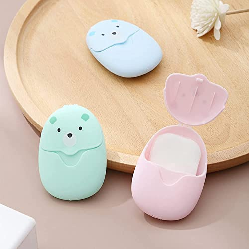 Norhogo 3 Boxen 150 Stück Seife Papier seifenblätter Reisen Seife Papier BläTter Tragbar Paper Soap Einweg Papier Seife mit Kunststoffbox für Unterwegs Reisen Camp Outdoor Wandern (Dreifarbig)