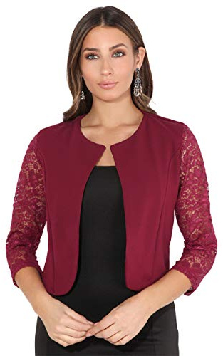 KRISP Women Lace Sleeve Cropped Evening Shrug (Wine, 18) 9330-WIN-18
