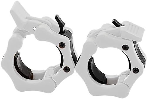 GW Tech Barbell Clamps 2 inch, Heavy Duty Exercise Collars 2 Quick Release Pair of Locking Pro Olympic Weight Bar Plate Locks Collar Clips - (White)