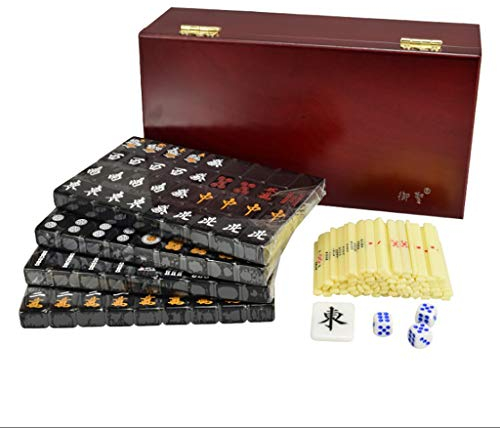 LNNW Chinesisches Schach Retro 144 PC Mahjong Würfel Acryl Tragbare Reisen Multiplayer Board Spiel Entertainment Casual Party-Aktivitäten Brettspiel(Color:Black)
