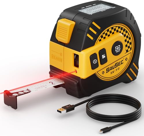 Laser Maßband, SAVSEC 2 in 1 40m Laser Entfernungsmesser Digitales Maßband mit Laser, Distanzmessgerät mit LCD Hintergrundbeleuchtung, ±2mm Pythagoras/Abstand/Fläche/Volumen Messung