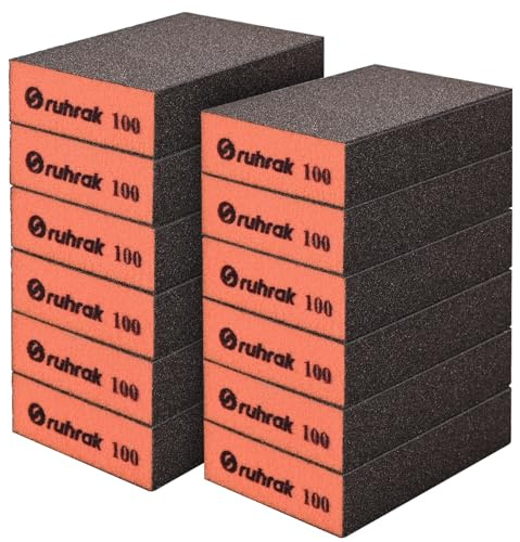 Sruhrak 12 Stück Schleifschwamm Set 100 Körnung Hart Schleifblock | Nass- und Trocken wiederverwendbares Schwammschleifpapier für Holz, Metall, Kunststoff, Lackwände und Gipskarton
