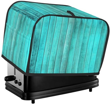 Cubierta para tostadora de 2 rebanadas, cubierta de madera turquesa para tostadora con bolsillos para cocina, cubierta de electrodomésticos pequeños y protección de huellas dactilares, lavable a