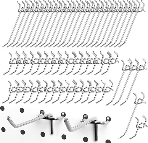 Aarcyye 60 Pezzi di Supporto per Supporto per Utensili Metal, Intervallo di Accessori 3cm Pegboard, Diametro 3mm Ganci Pegboard, Ganci Metallo Pegboard Ganci, per Capanno Degli Attrezzi, Officina