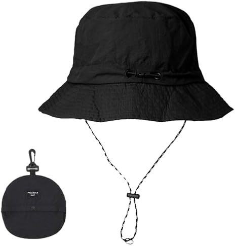 YNR Cappello da pescatore da uomo, a tesa larga, impermeabile, protezione UV SPF 50, ad asciugatura rapida, cappello da sole pieghevole con sottogola, nero