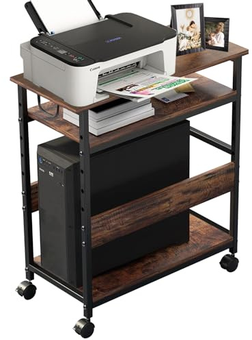 EasyVibe Computer Tower Stand, Computer & Machine Carts, Computers Towers Floor Stand, PC Towers Shelf, 3-Tier PC Tower Floor Stand with Side Shelf, Mobile Rolling CPU Holder Cart for Home Office
