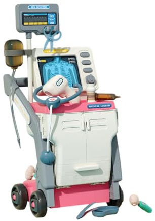 predolo Kit Medico per Bambini, Set Postazione Medico, Accessori per Strumenti Medici, Apprendimento Precoce con Carrello, Giochi di Ruolo per Bambini, Rosa