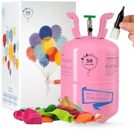 B&Helium – Set mit 50 langlebigen Ballons und Geschenkband – Inklusive Füllventil, mehrfarbigen Ballons und hochwertigem weißem Band – Ideal zur Dekoration von Partys und verschiedenen Veranstaltungen