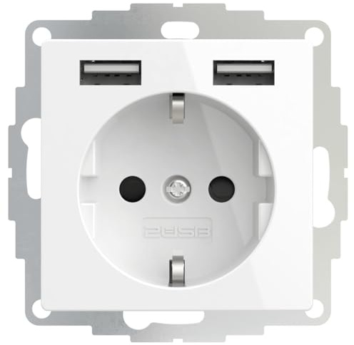 2USB - Unterputz-USB Steckdose inCharge PRO 55-2× USB-A 12 W - 32 mm Einbautiefe - Kompakt & Sicher - Glänzend Weiß