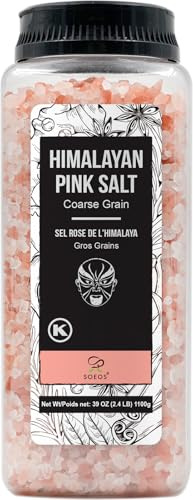 Soeos Himalayan Salt, Coarse Grain, 39Oz (2.4 Pound), Non-GMO Himalayan Pink Salt, Kosher Salt, Sea Salt for Grinder Refill