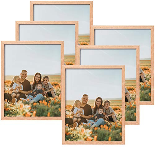 ATOBART 8x10 Set of 6 Oak Wood Picture Frame Solid Wooden Photo Frame Natural Wood Color Frames with Real Glass for Wall Mounting or Tabletop Living Room Bedroom Home Decor