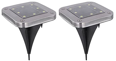 Solarlampe Garten Deko Solarlampen für Außen Wegelampe Bodenleuchte Gartenleuchten Solar mit Erdspieß, Kunststoff Edelstahl, LED kaltweiß, LxBxH 10x10x13 cm, 2er Set