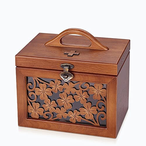 luckxuan Erste Hilfe Set/Verbandskasten Holz Medical Box Erste Hilfe Box Container Box Tragbare Aufbewahrungsbox Familie Erste-Hilfe-Kit Retro Medizin-Box Familienmedizin Box