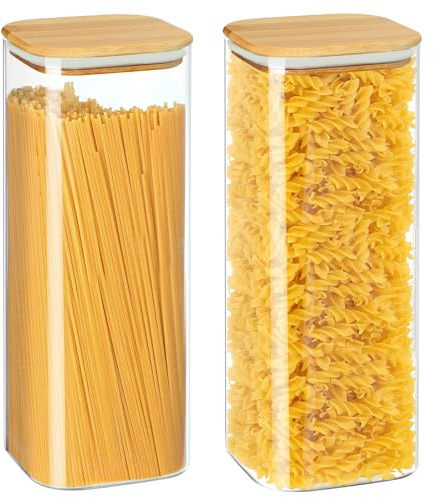 YUEYEE 2500ml Spaghetti Glasbehälter mit Deckel Vorratsdosen mit Deckel | Vorratsdosen mit Deckel Luftdicht,Transparente Vorratsglas mit Holzdeckel für Nudeln,Mehl,Reis, Bohnen,Müsli,Cornflakes