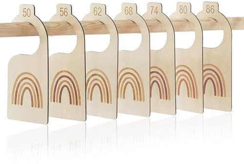 Aililong Baby Kleiderbügel Holz - 7 Stück Größentrenner Baby 50-86 Konfektionsgrößen, Schrankteiler Regenbogen Design, Kinderbügel für Neugeborene Kleinkinderkleidung