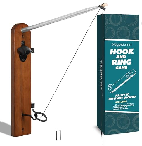 Play Platoon Hook and Ring Game with Extendable Pole Bottle Opener & Magnetic Cap Catch - Ring Toss Game for Adults - Wall Mounted Games for Room, Basement, Garage, Outdoor Patio & Bar Man Cave Decor